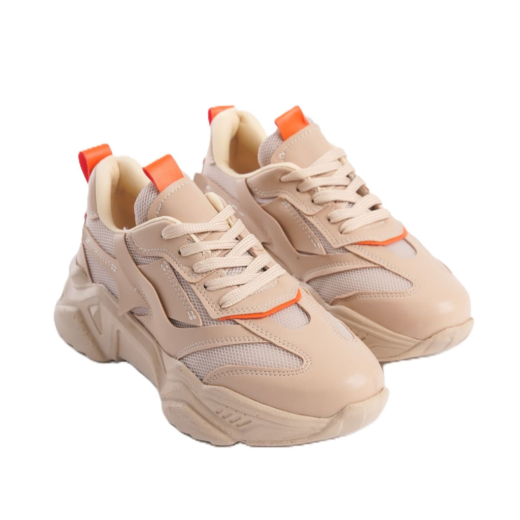 FlexStep Orthopedic Sole Knitted Sports Shoes Beige Orange