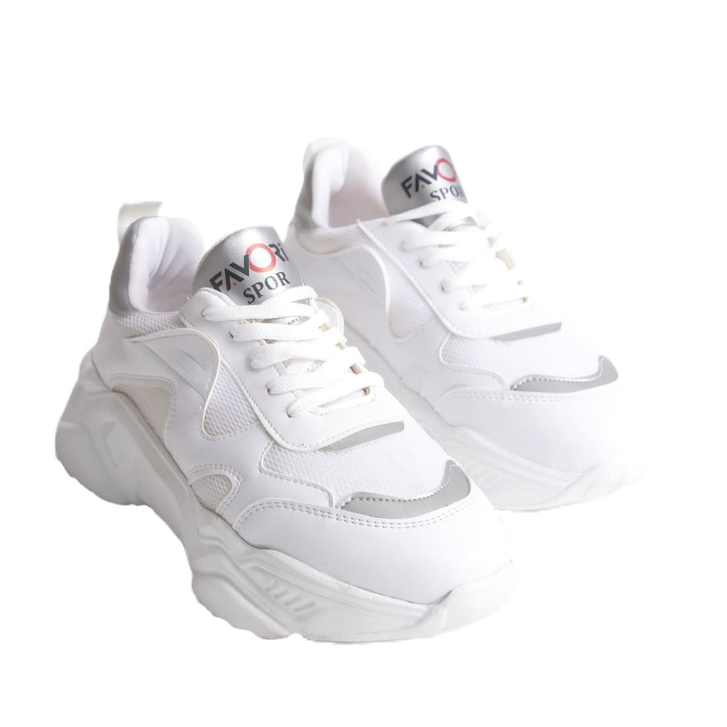 FlexStep Orthopedic Sole Knitted Sports Shoes White Silver