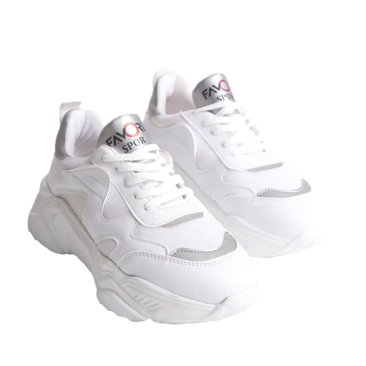FlexStep Orthopedic Sole Knitted Sports Shoes White Silver