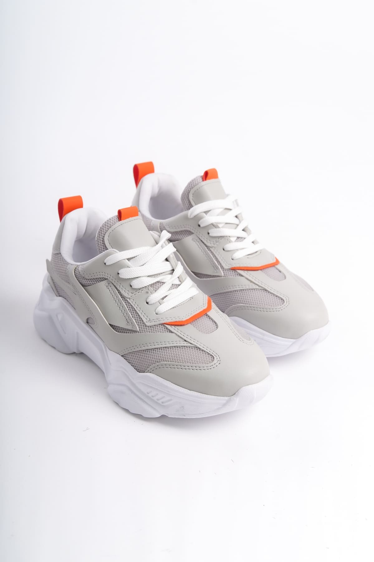 FlexStep Orthopedic Sole Knitted Sports Shoes Gray Orange