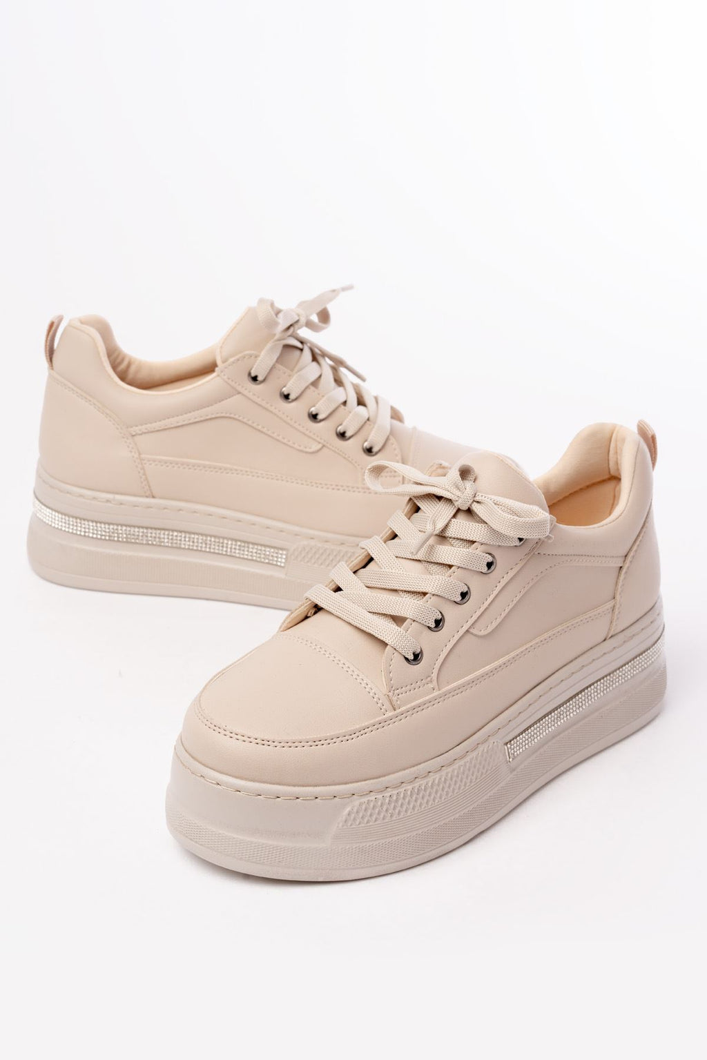 ZRİN-1999 Premium Nut Bağcıklı Taban Taş Aksesuarlı Kadın Sneaker