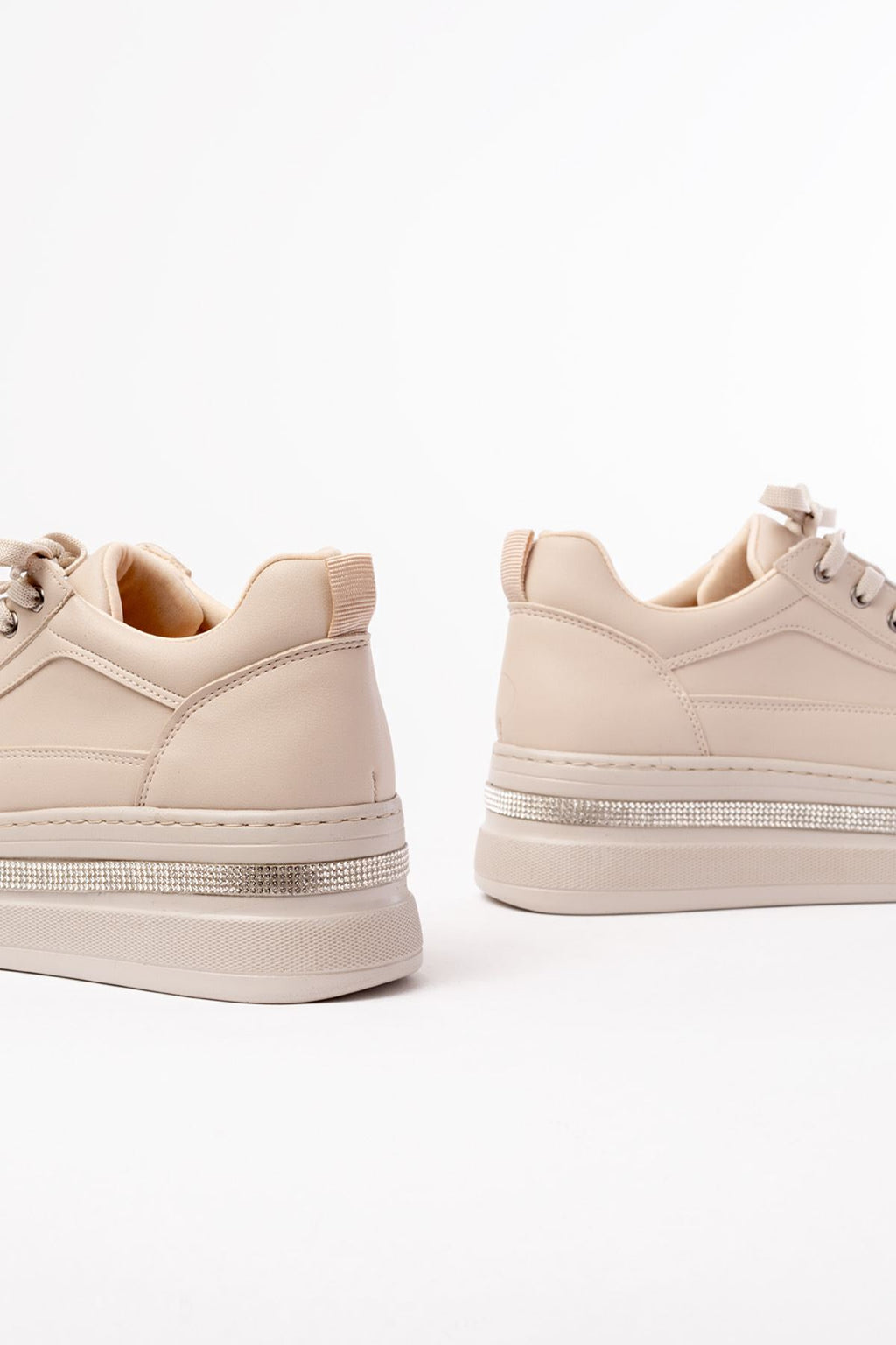 ZRİN-1999 Premium Nut Bağcıklı Taban Taş Aksesuarlı Kadın Sneaker