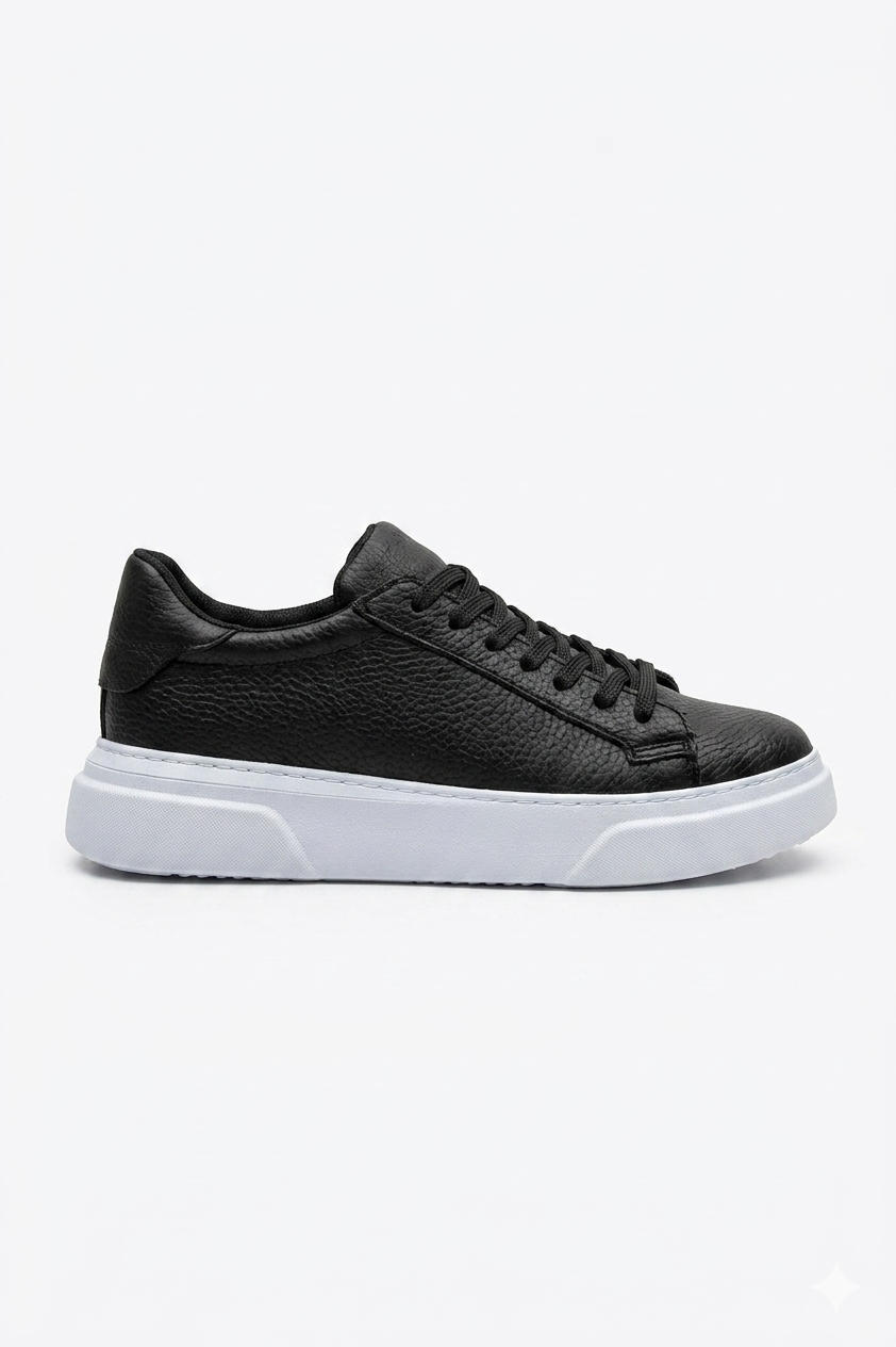 Focus Yüksek Kalite Bağcıklı Erkek Sneaker Siyah Beyaz