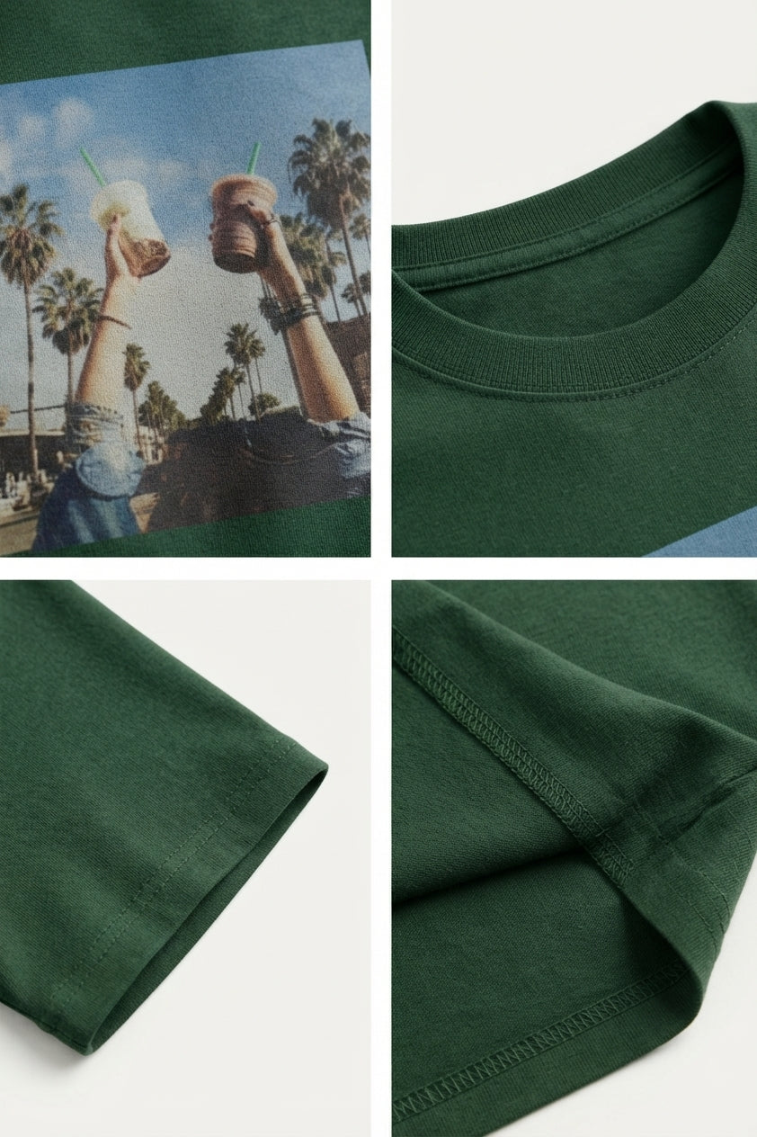Freedom Baskılı - Premium Kumaş Oversize Erkek Kısa Kollu Tişört Haki