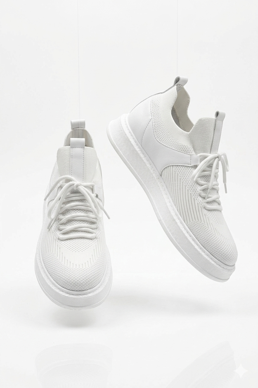 Fusion Yüksek Kalite Triko Slip-On Rahat Erkek Spor Ayakkabı Beyaz
