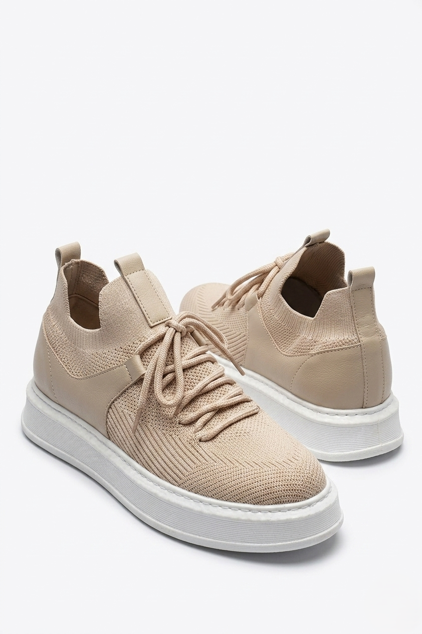 Fusion Yüksek Kalite Triko Slip-On Rahat Erkek Spor Ayakkabı Krem
