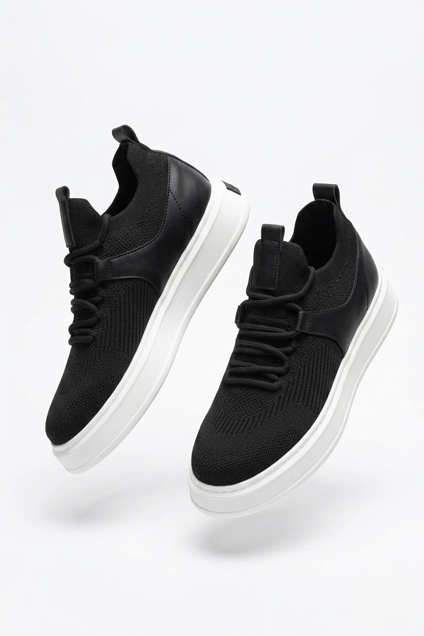 Fusion Yüksek Kalite Triko Slip-On Rahat Erkek Spor Ayakkabı Siyah Beyaz