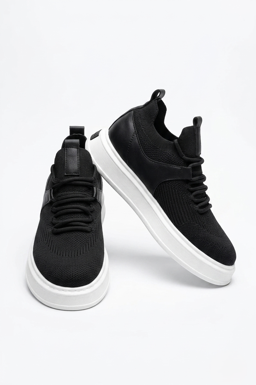 Fusion Yüksek Kalite Triko Slip-On Rahat Erkek Spor Ayakkabı Siyah Beyaz