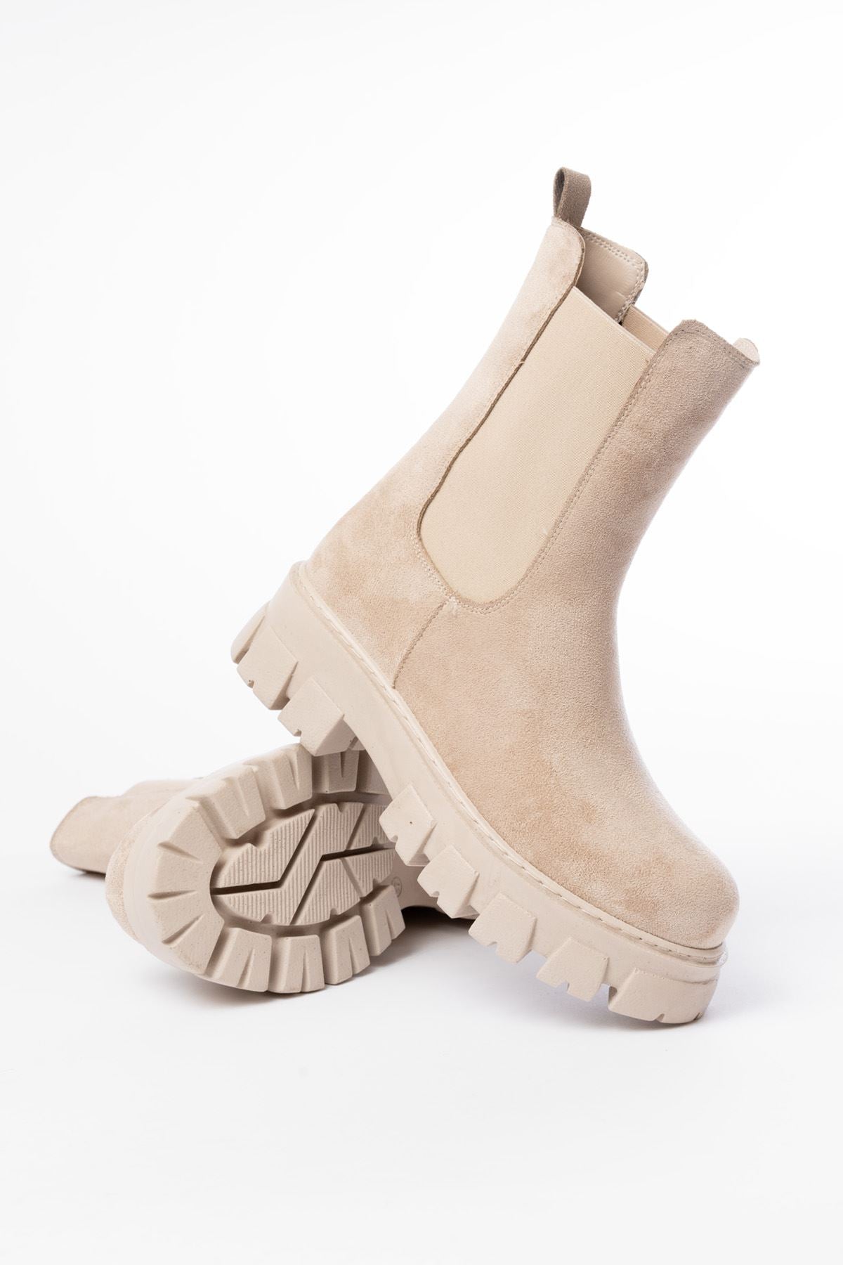 ZRİN-299 Premium Bej Süet Yüksek Tabanlı Lastikli Günlük Kadın Bot