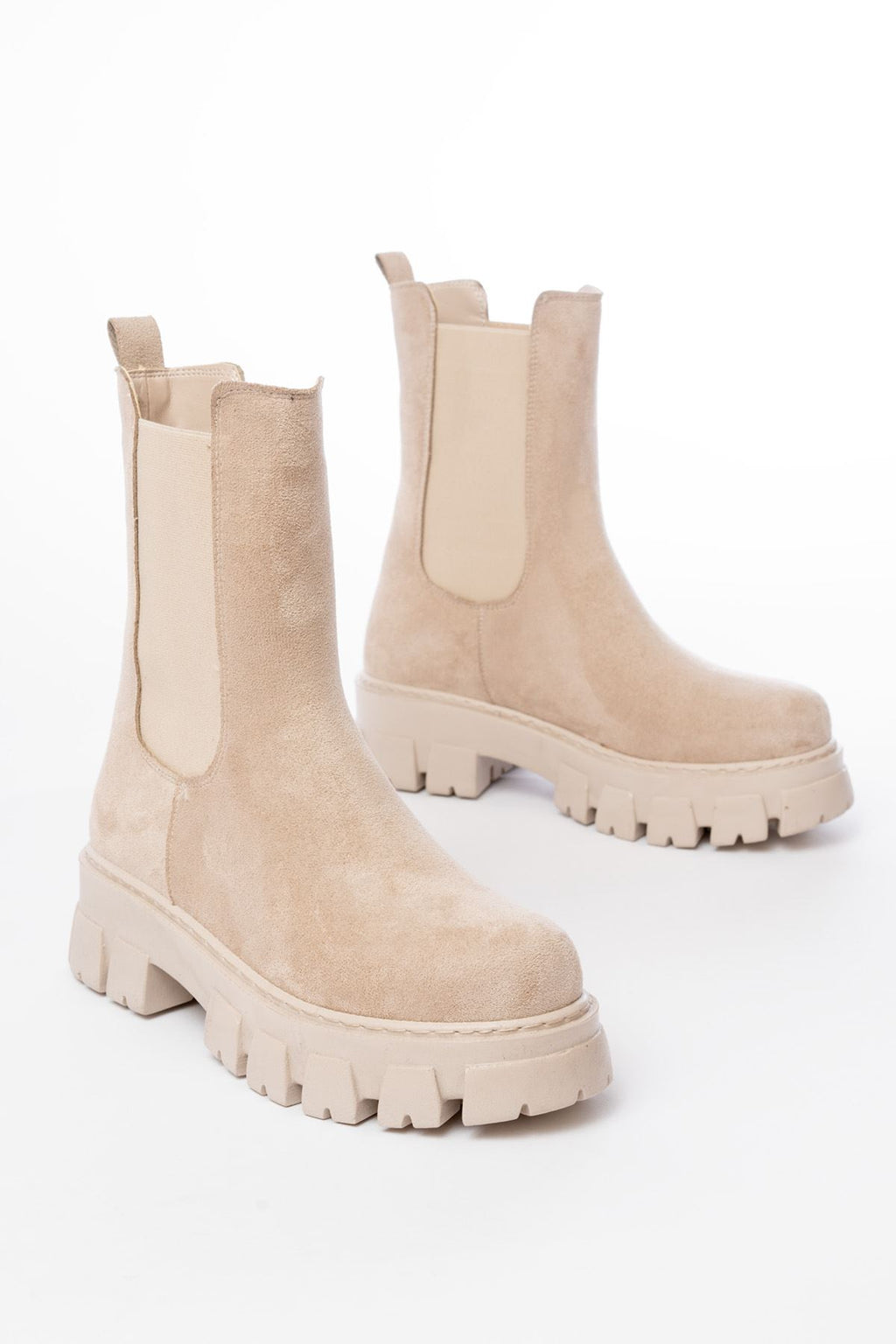 ZRİN-299 Premium Bej Süet Yüksek Tabanlı Lastikli Günlük Kadın Bot