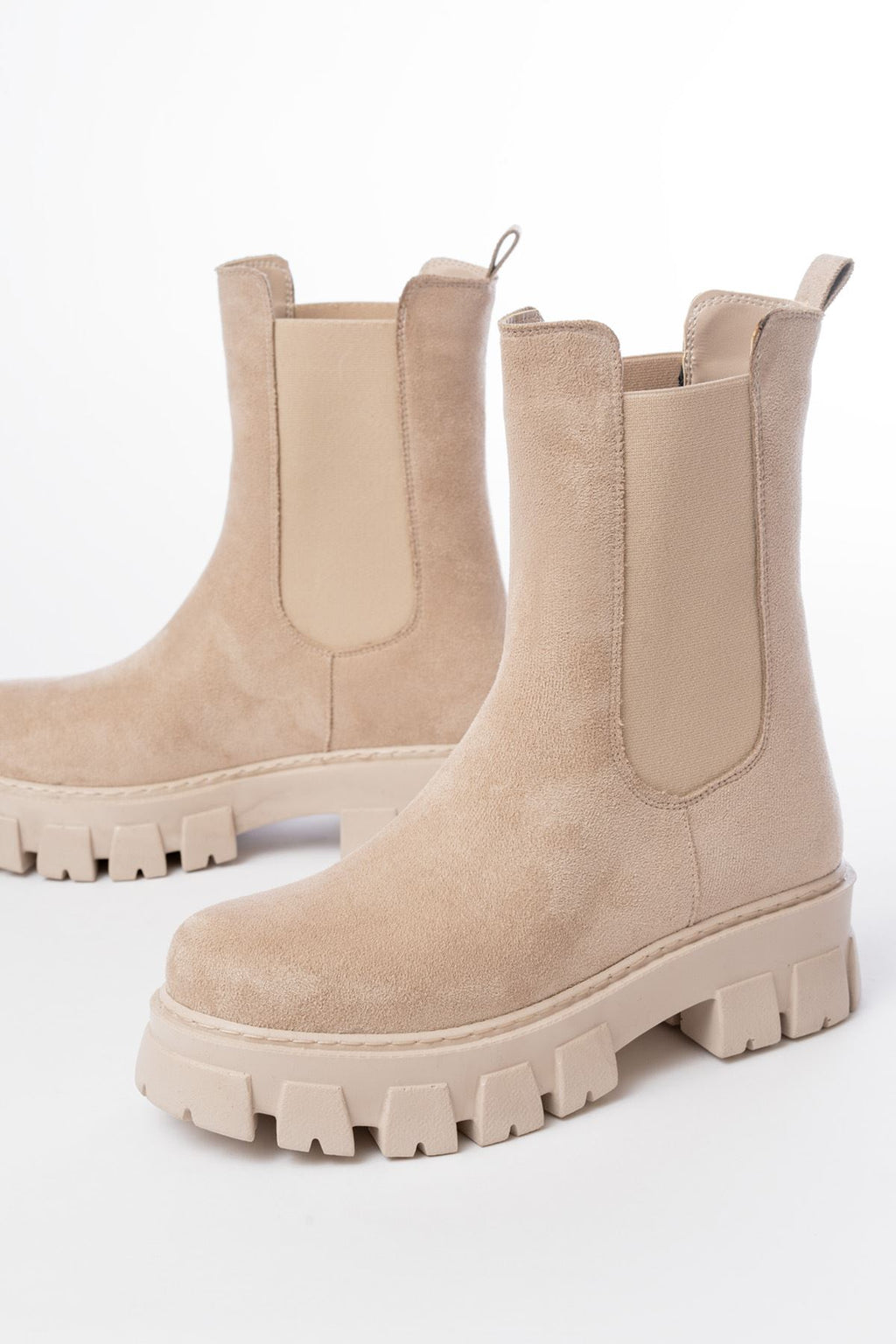 ZRİN-299 Premium Bej Süet Yüksek Tabanlı Lastikli Günlük Kadın Bot