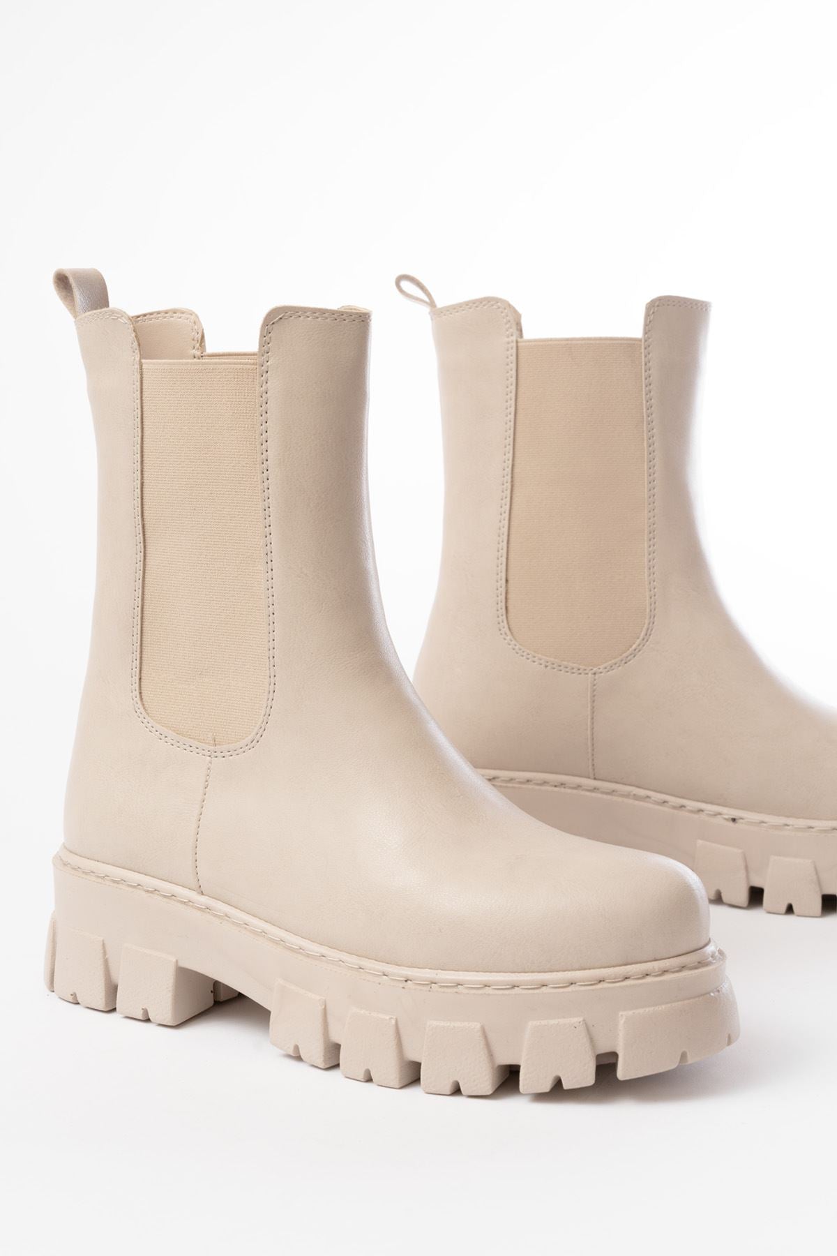 ZRİN-299 Premium Bej Yüksek Tabanlı Lastikli Günlük Kadın Bot