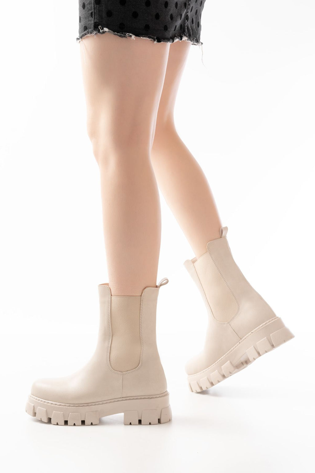 ZRİN-299 Premium Bej Yüksek Tabanlı Lastikli Günlük Kadın Bot