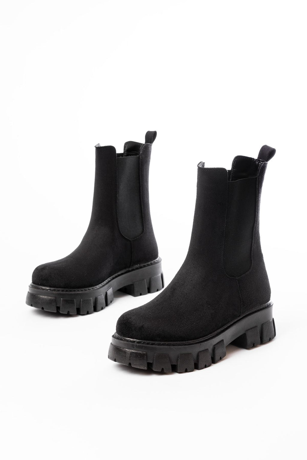 ZRİN-299 Premium Siyah Süet Yüksek Tabanlı Lastikli Günlük Kadın Bot