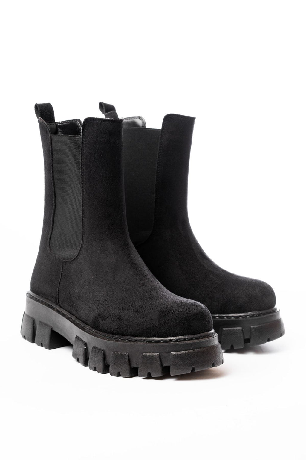 ZRİN-299 Premium Siyah Süet Yüksek Tabanlı Lastikli Günlük Kadın Bot