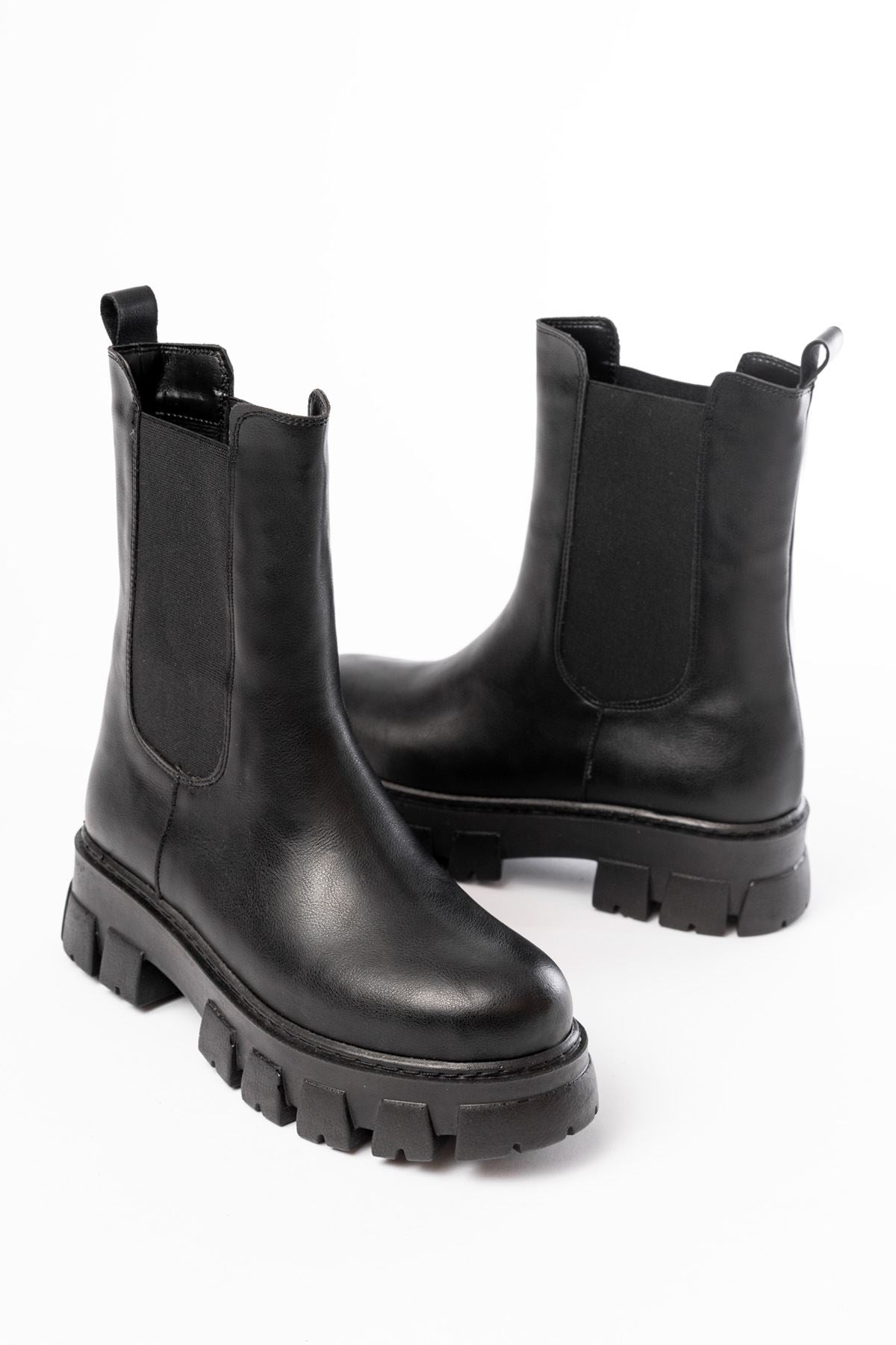 ZRİN-299 Premium Siyah Yüksek Tabanlı Lastikli Günlük Kadın Bot