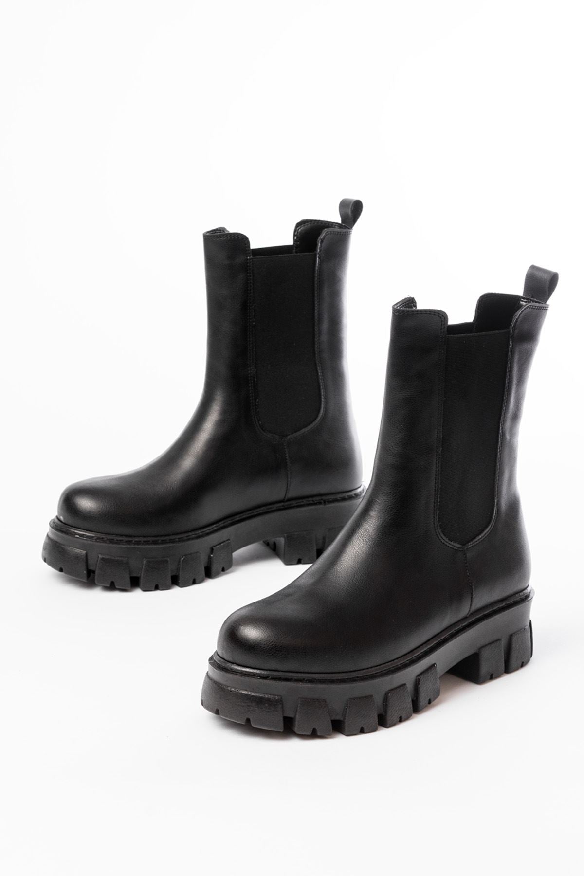 ZRİN-299 Premium Siyah Yüksek Tabanlı Lastikli Günlük Kadın Bot