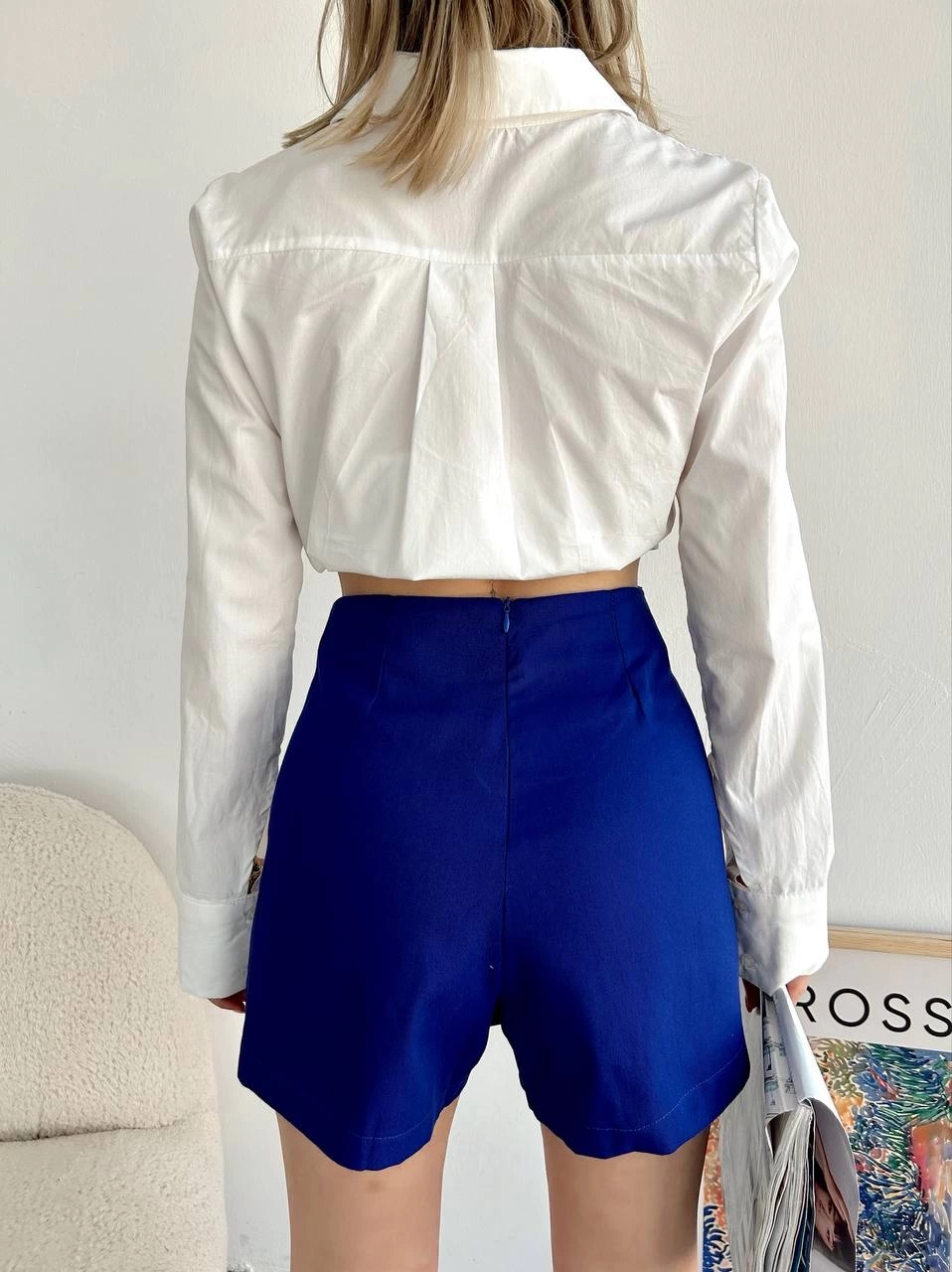 Gabardin Fermuarlı Şort Etek Saks