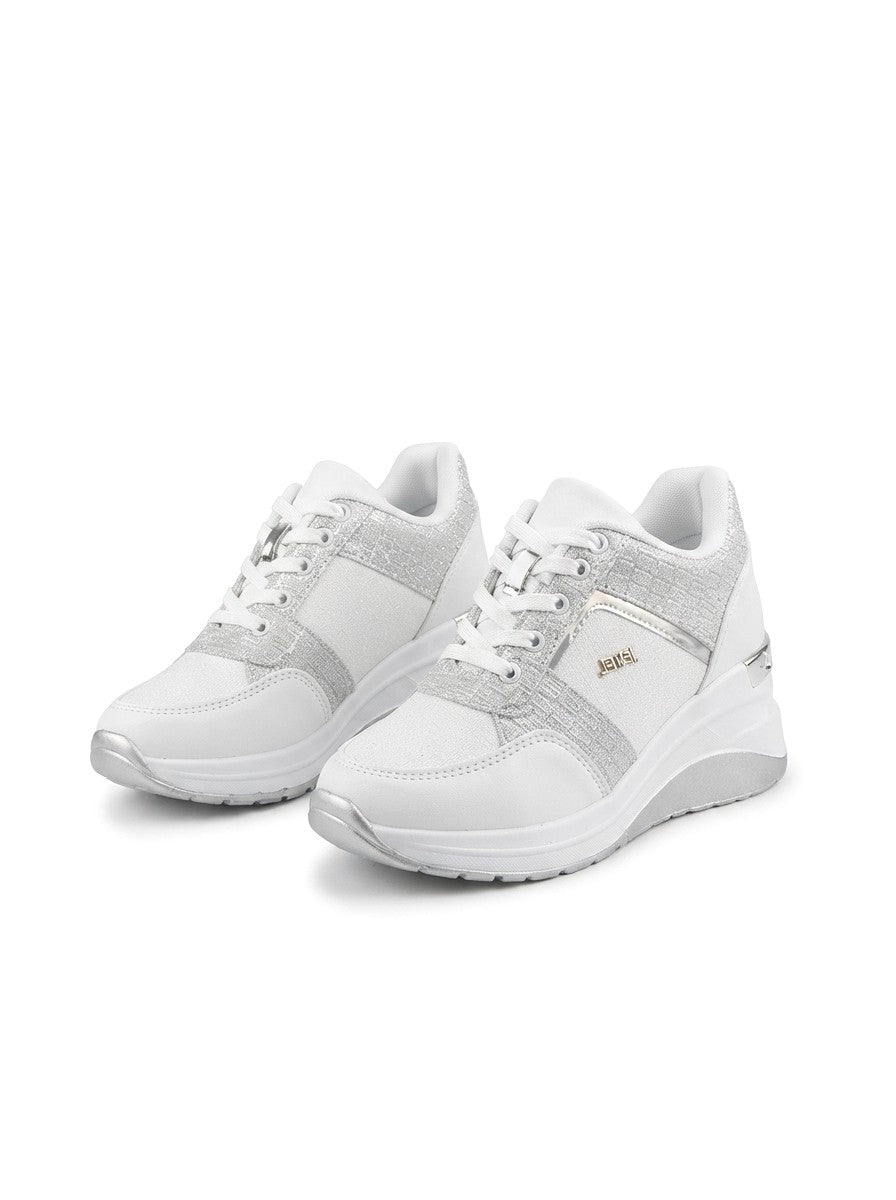 Geja Premium Beyaz Bağcıklı 5 cm Dolgu Kalın Topuk Bağcıklı Kadın Sneaker