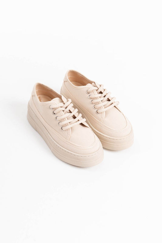 Glown Premium Beige Linen Women's Sneakers