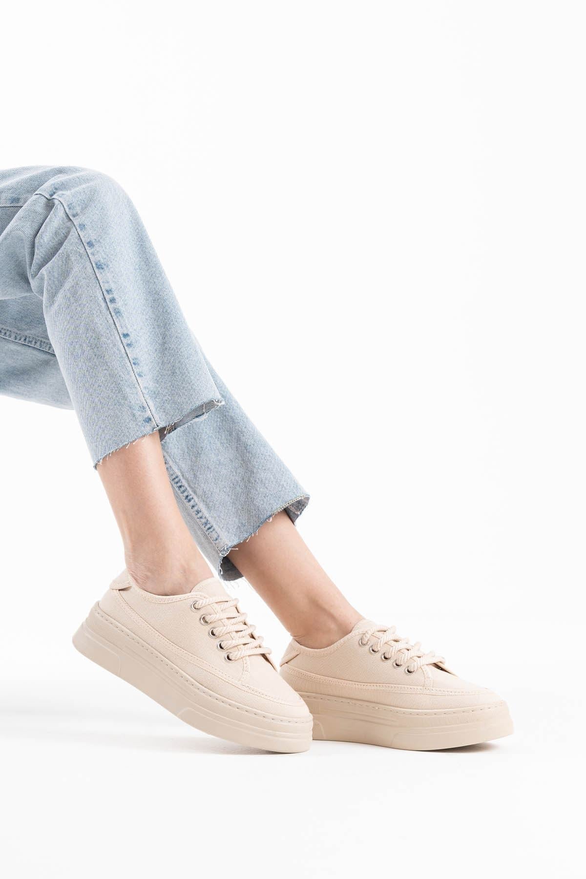 Glown Premium Beige Linen Women's Sneakers