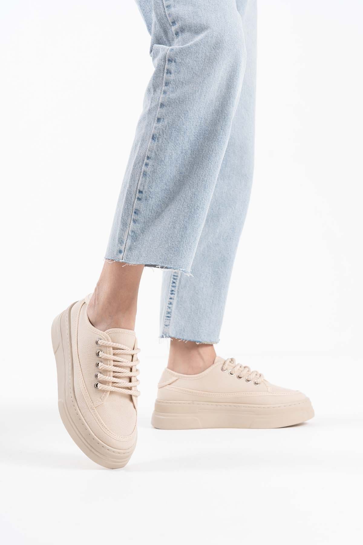 Glown Premium Beige Linen Women's Sneakers