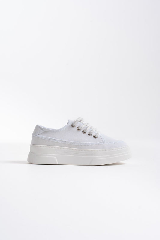 Glown Premium White Linen Women's Sneakers