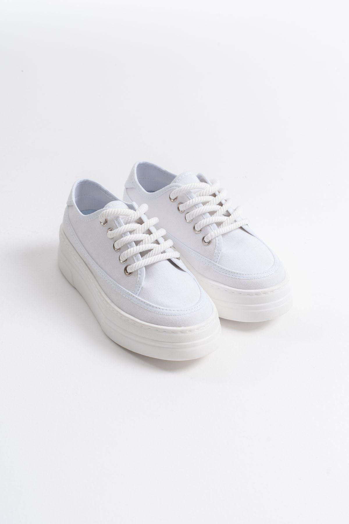 Glown Premium White Linen Women's Sneakers