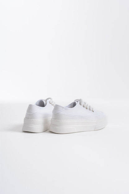 Glown Premium White Linen Women's Sneakers