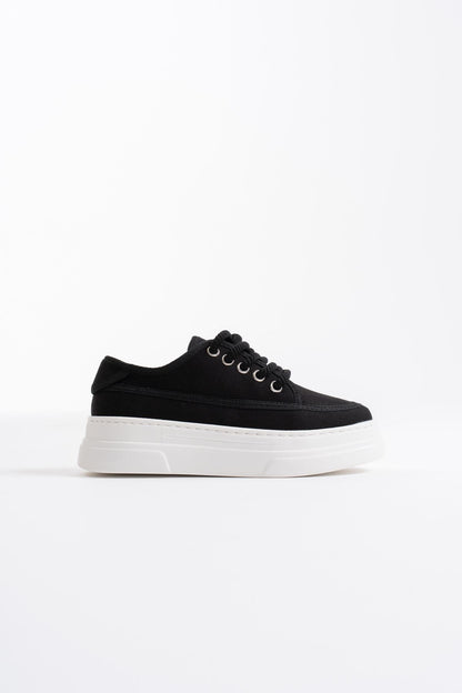 Glown Premium Black Linen Women's Sneakers
