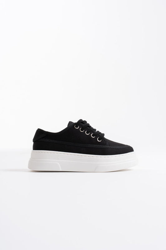 Glown Premium Black Linen Women's Sneakers