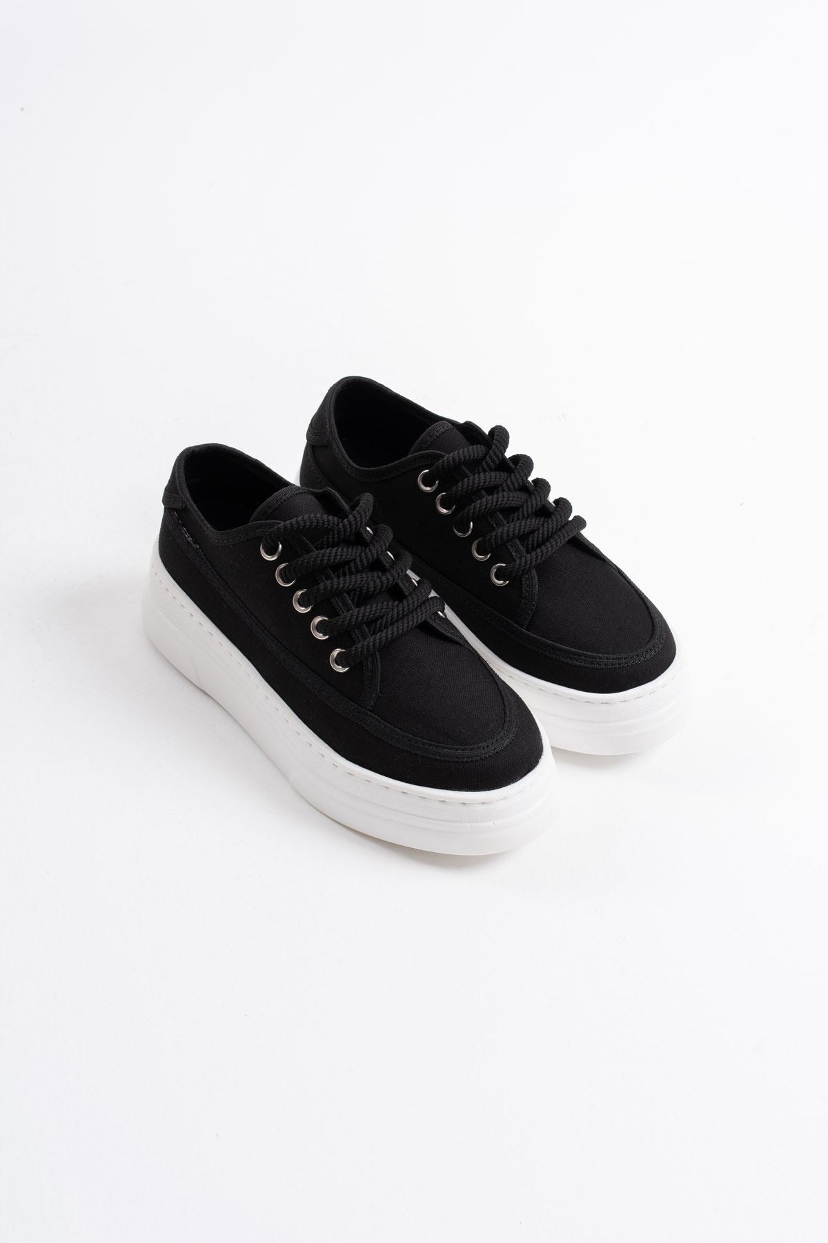 Glown Premium Black Linen Women's Sneakers
