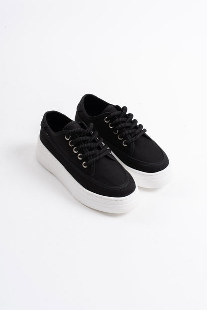 Glown Premium Black Linen Women's Sneakers