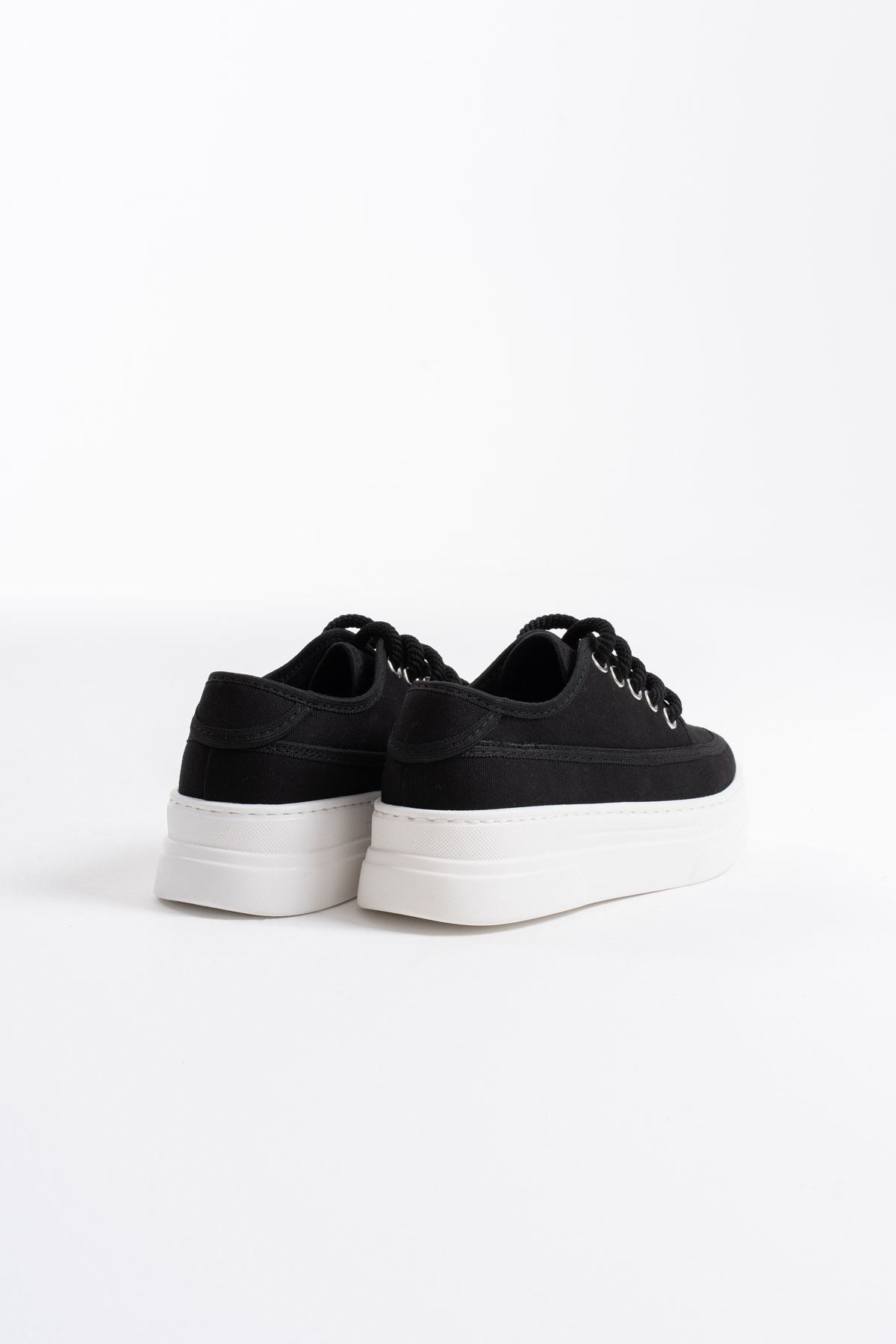Glown Premium Black Linen Women's Sneakers