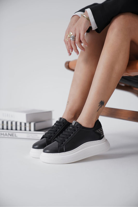 Grace Premium Black Women's Sneaker with Stone Back