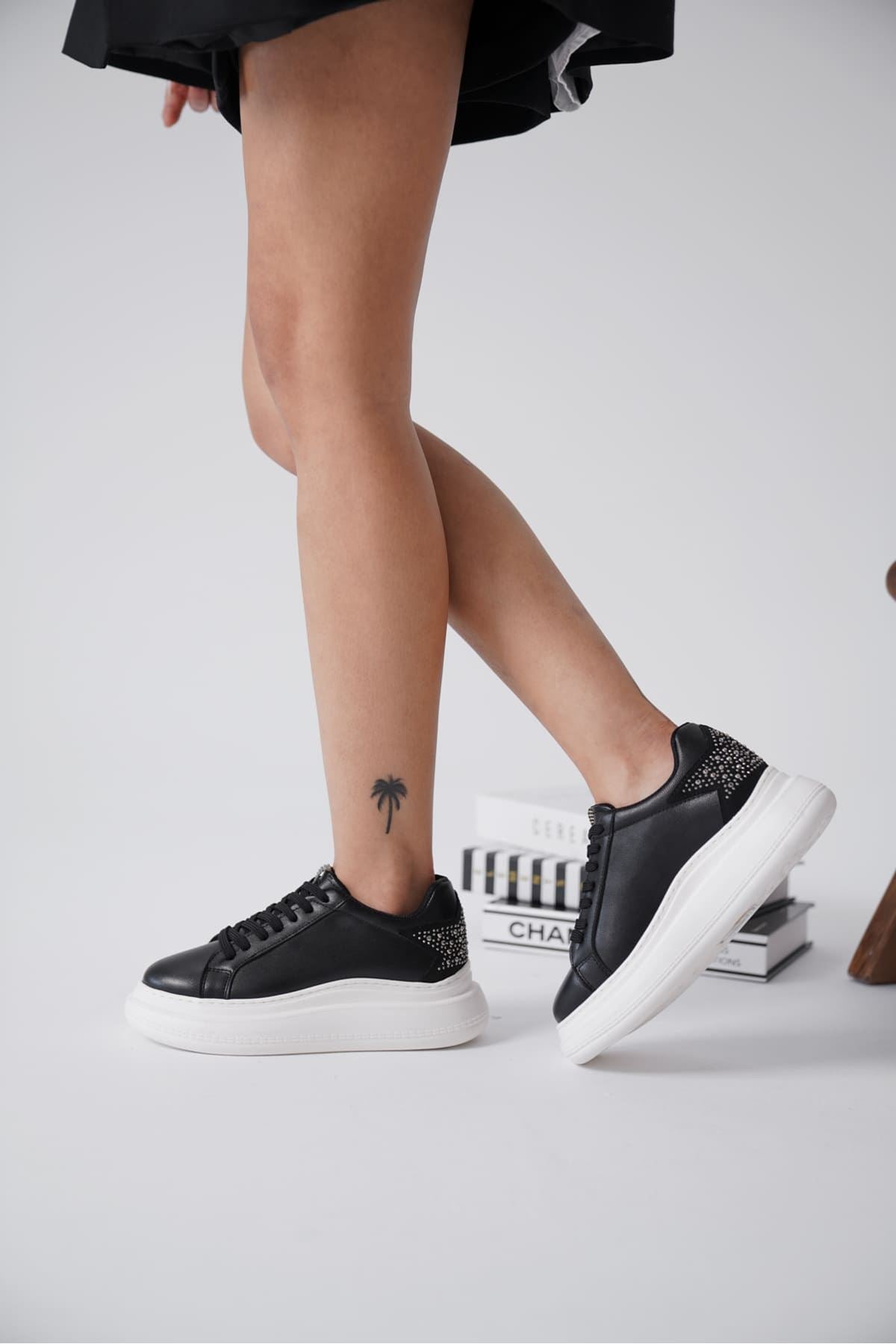 Grace Premium Black Women's Sneaker with Stone Back