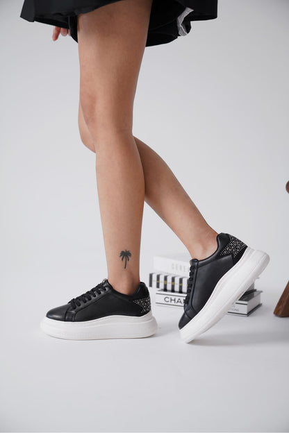 Grace Premium Black Women's Sneaker with Stone Back
