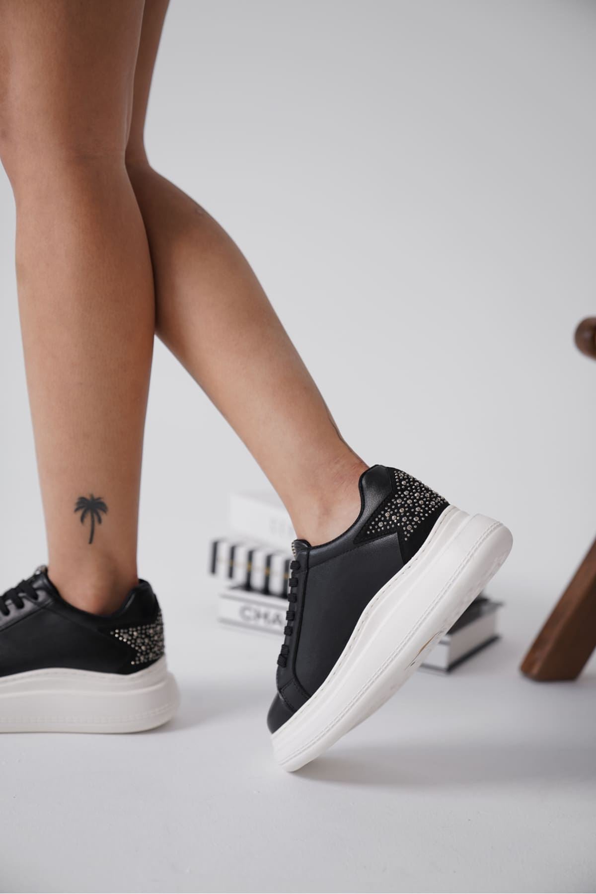Grace Premium Black Women's Sneaker with Stone Back