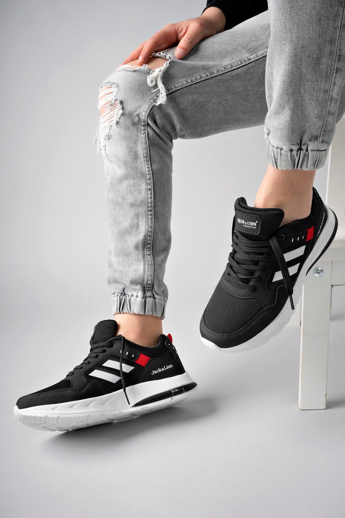 Pedro Triko Detaylı Rahat Siyah Beyaz Erkek Sneaker