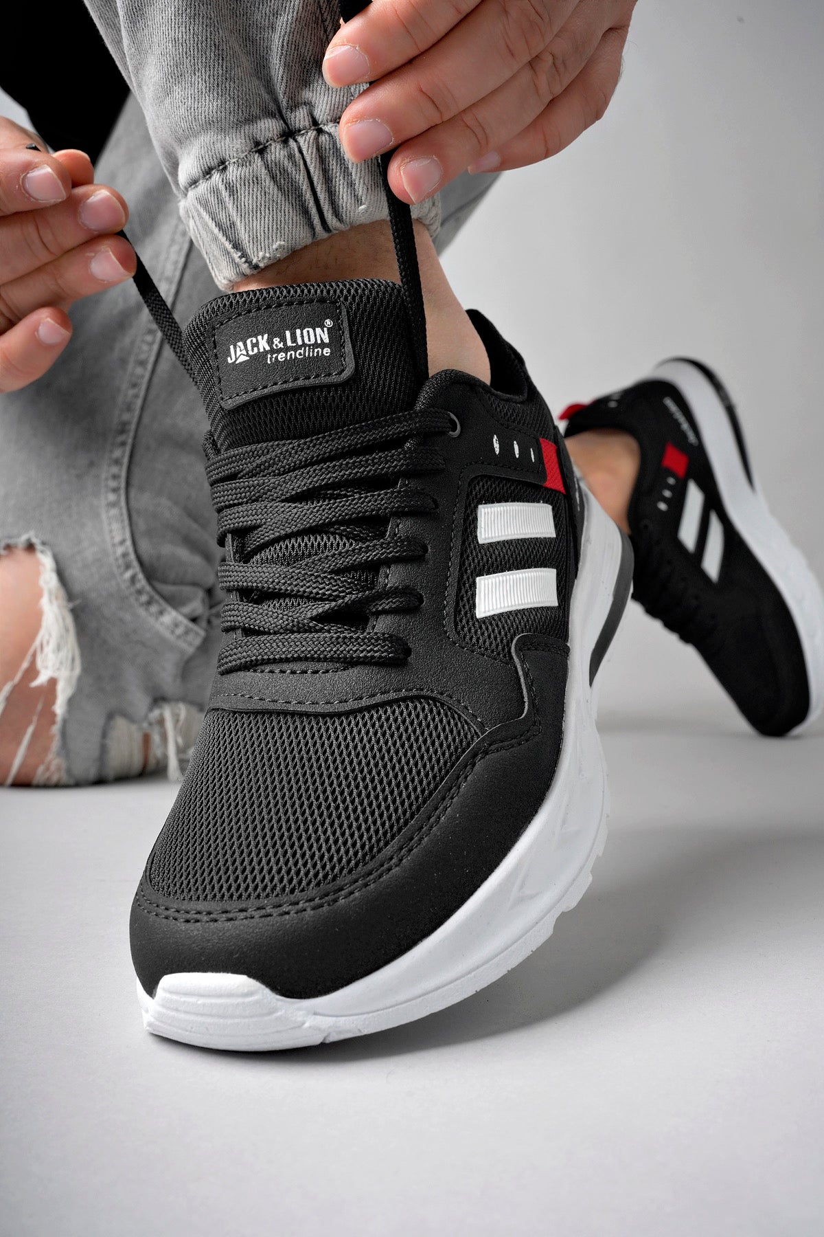 Pedro Triko Detaylı Rahat Siyah Beyaz Erkek Sneaker