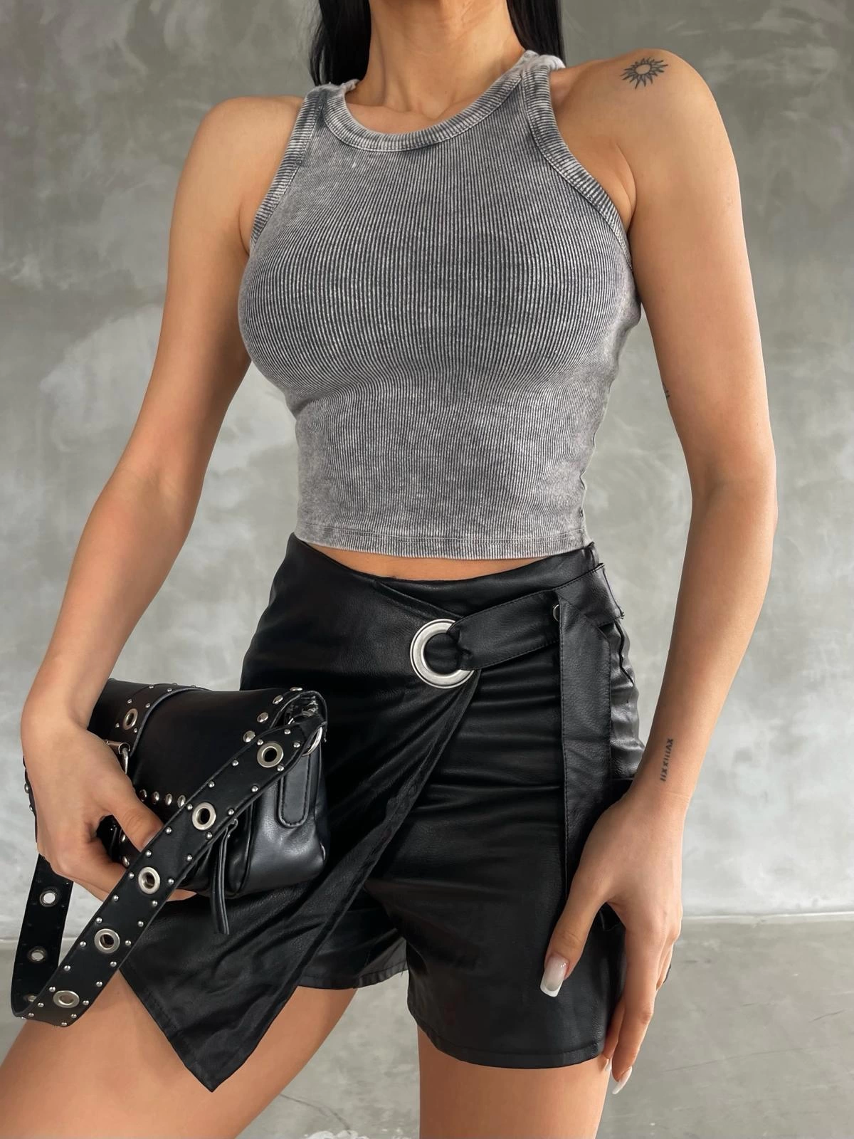 Halter Neck Washed Women's Blouse Anthracite