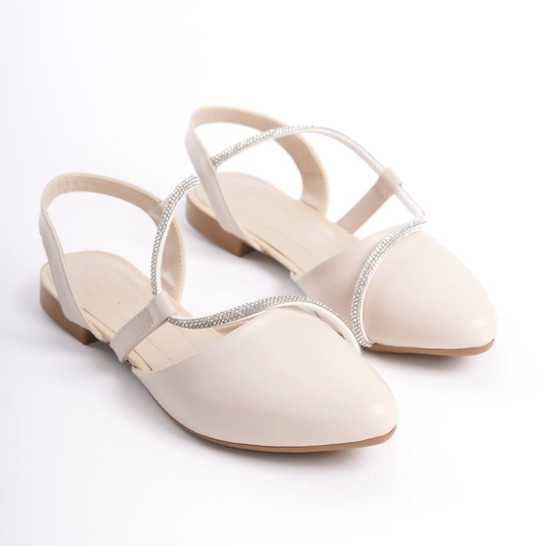 HANNAH Elastic Orthopedic Comfortable Sole Stone Detail Women's Ballet Flats - Cream