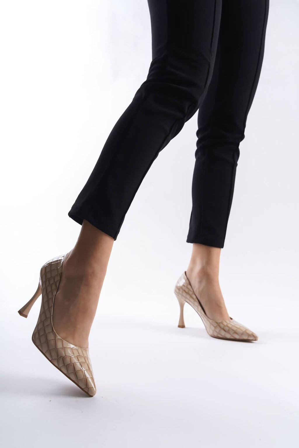 Harper Premium Kadın Nude Kroko Rugan Stiletto
