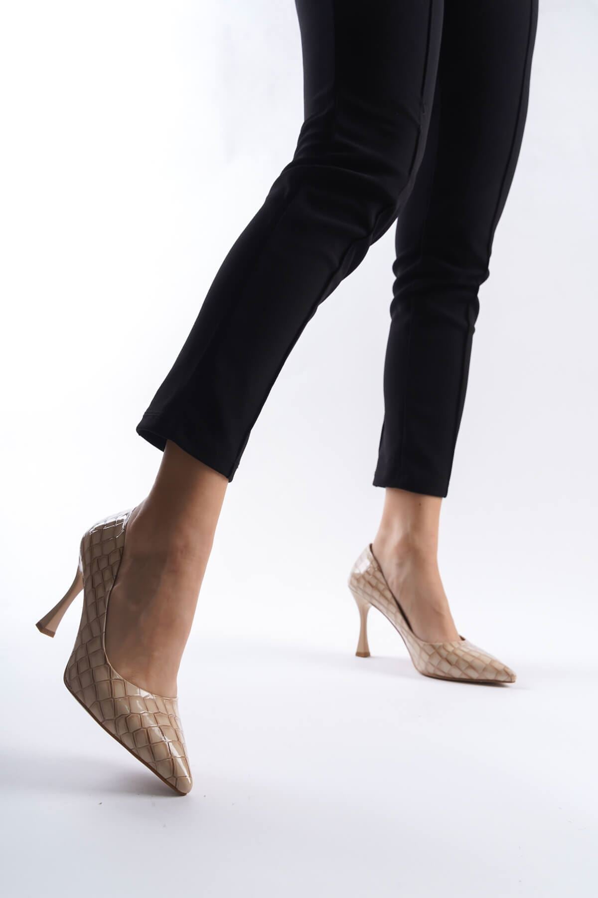 ZR8MS10 Premium Kadın Nude Kroko Rugan Stiletto