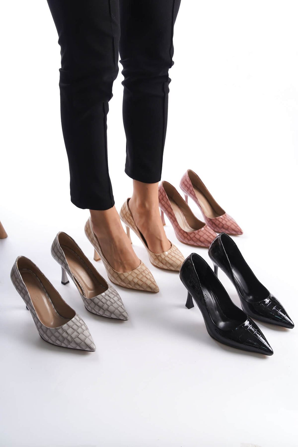 ZR8MS10 Premium Kadın Nude Kroko Rugan Stiletto