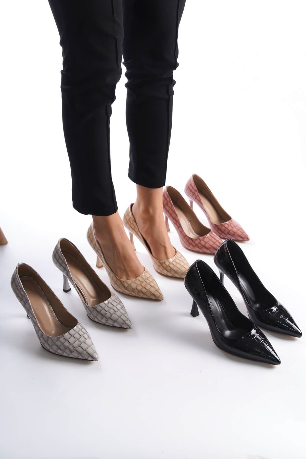 ZR8MS10 Premium Kadın Nude Kroko Rugan Stiletto