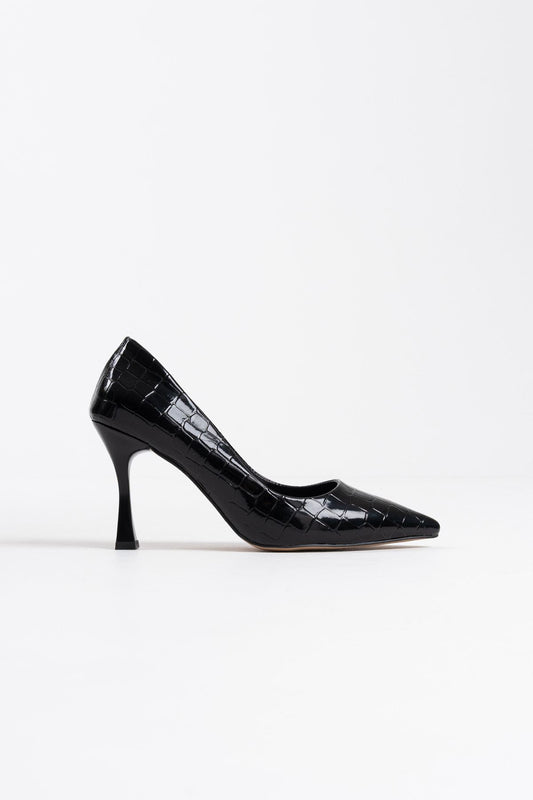 Harper Premium Kadın Siyah Kroko Rugan Stiletto