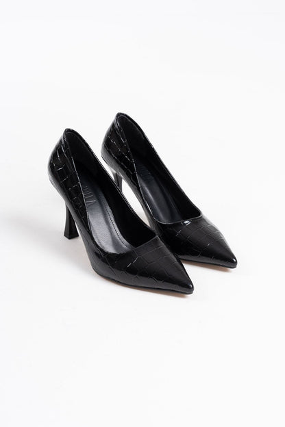 Harper Premium Women's Black Crocodile Patent Leather Stiletto