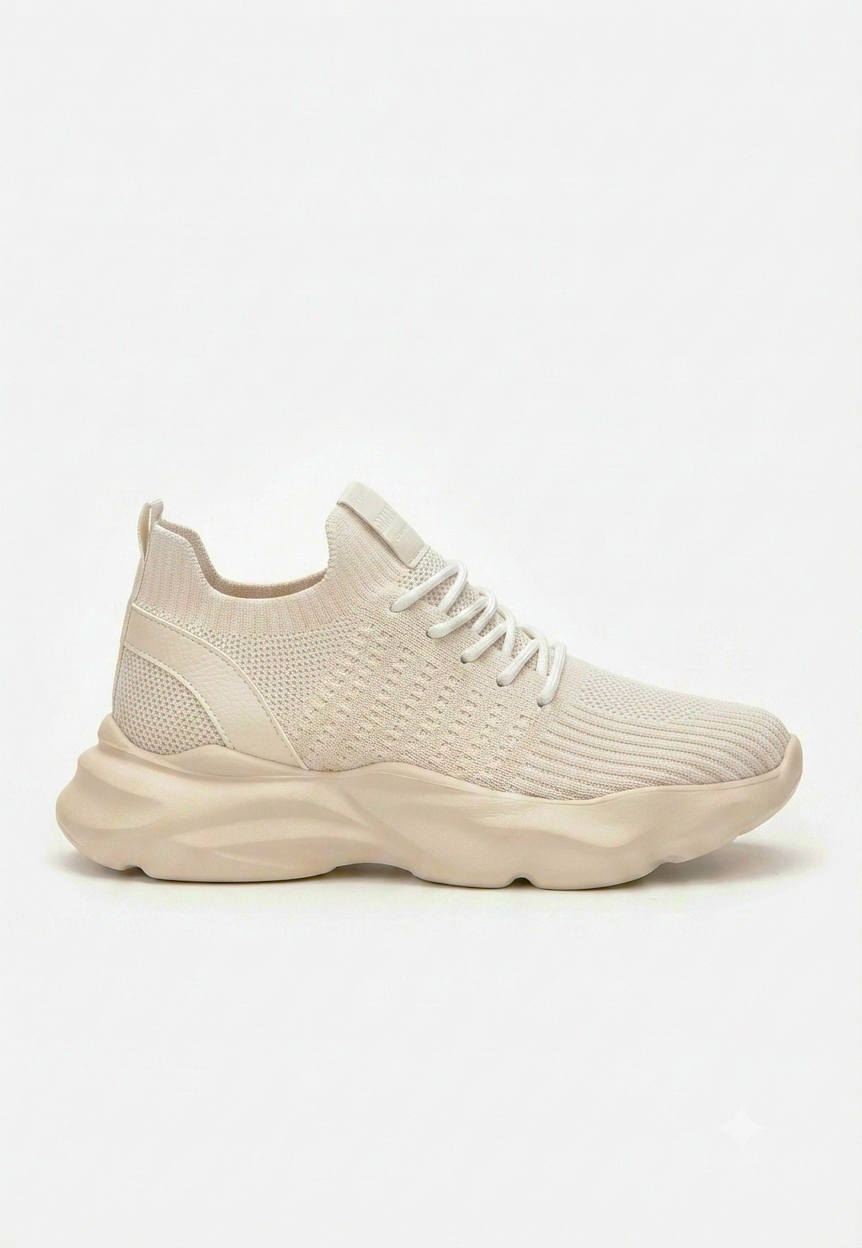 Henta Premium Beige Knit Lace-Up Sneakers