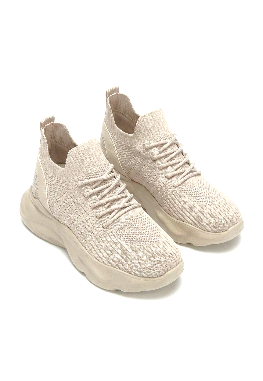 Henta Premium Beige Knit Lace-Up Sneakers